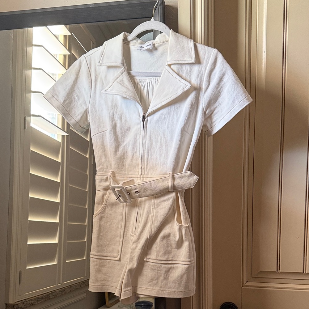 Stylish White belted romper
